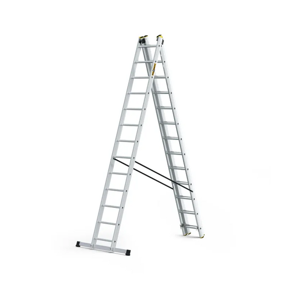 סולם אלומיניום מקצועי רב-שימושי – 3×13 שלבים DRABEST PRO | פרופיל מחוזק 82×25 מ"מ | תוצרת אירופה, תקן EN131