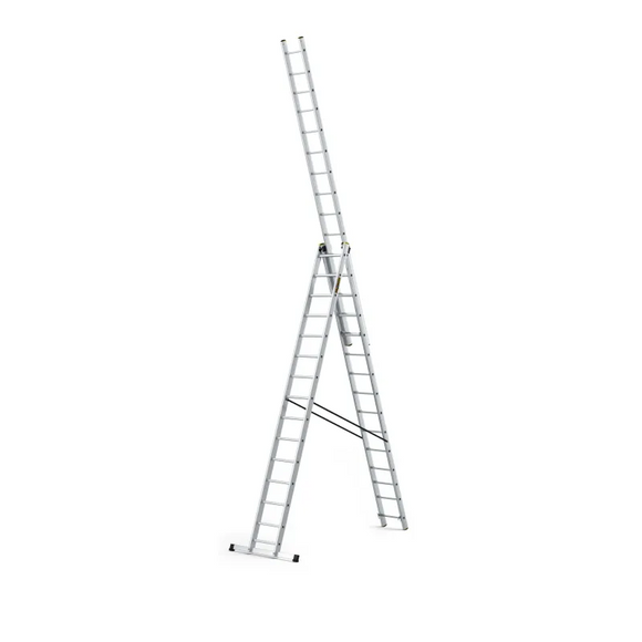 סולם אלומיניום מקצועי רב-שימושי – 3×15 שלבים DRABEST PRO | פרופיל מחוזק 95×25 מ"מ | תוצרת אירופה, תקן EN131