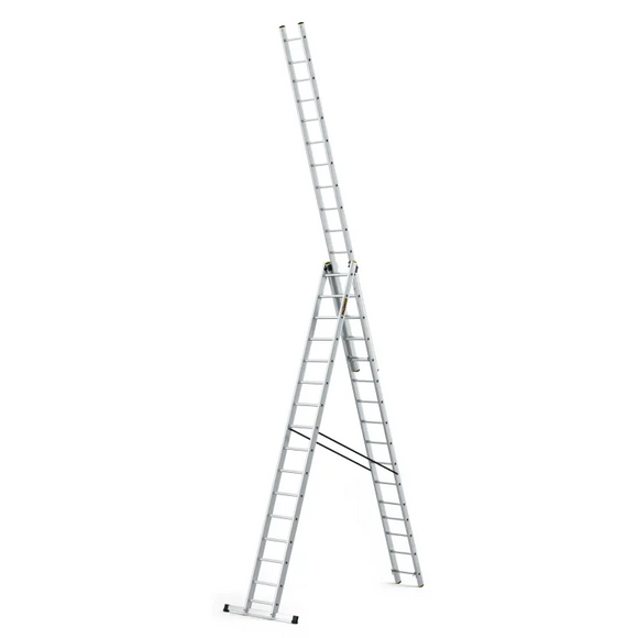 סולם אלומיניום מקצועי רב-שימושי – 3×16 שלבים DRABEST PRO | פרופיל מחוזק 95×25 מ"מ | תוצרת אירופה, תקן EN131