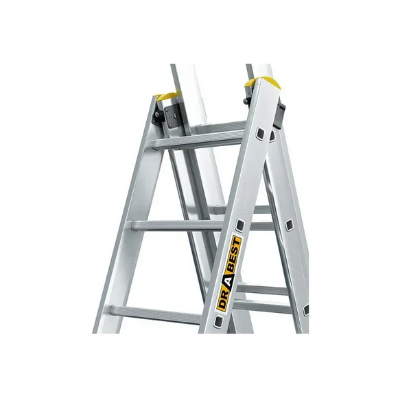 סולם אלומיניום מקצועי רב-שימושי – 3×6 שלבים DRABEST PRO | סולם ג', דו-צדדי ושחיל | תוצרת אירופה, תקן EN131