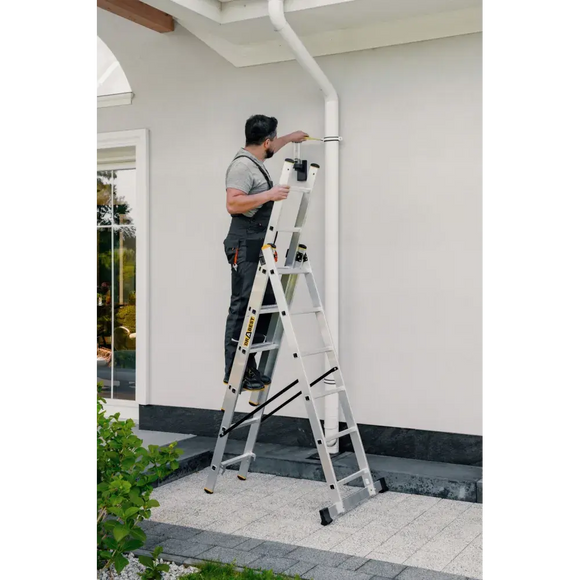 סולם אלומיניום מקצועי רב-שימושי – 3×6 שלבים DRABEST PRO | סולם ג', דו-צדדי ושחיל | תוצרת אירופה, תקן EN131