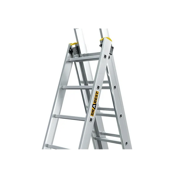 סולם אלומיניום מקצועי רב-שימושי – 3×8 שלבים DRABEST PRO | סולם ג', דו-צדדי ושחיל | תוצרת אירופה, תקן EN131