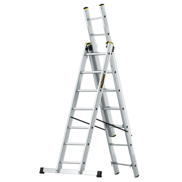 סולם אלומיניום מקצועי רב-שימושי – 3×7 שלבים DRABEST PRO | סולם ג', דו-צדדי ושחיל | תוצרת אירופה, תקן EN131