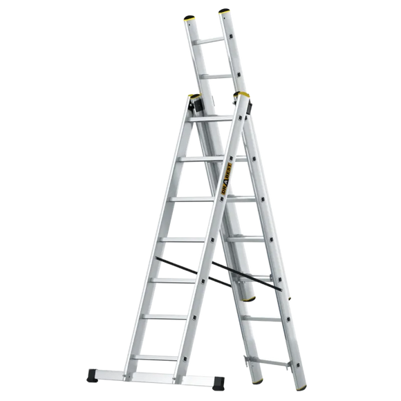 סולם אלומיניום מקצועי רב-שימושי – 3×7 שלבים DRABEST PRO | סולם ג', דו-צדדי ושחיל | תוצרת אירופה, תקן EN131