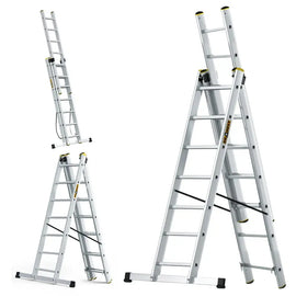 סולם אלומיניום מקצועי רב-שימושי – 3×7 שלבים DRABEST PRO | סולם ג', דו-צדדי ושחיל | תוצרת אירופה, תקן EN131