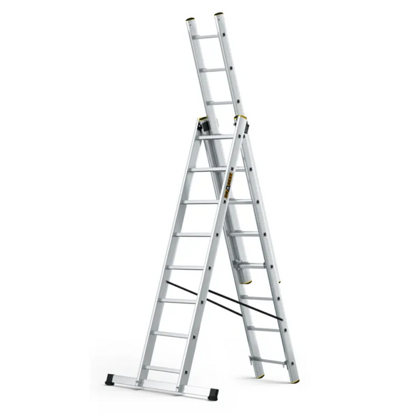 סולם אלומיניום מקצועי רב-שימושי – 3×8 שלבים DRABEST PRO | סולם ג', דו-צדדי ושחיל | תוצרת אירופה, תקן EN131