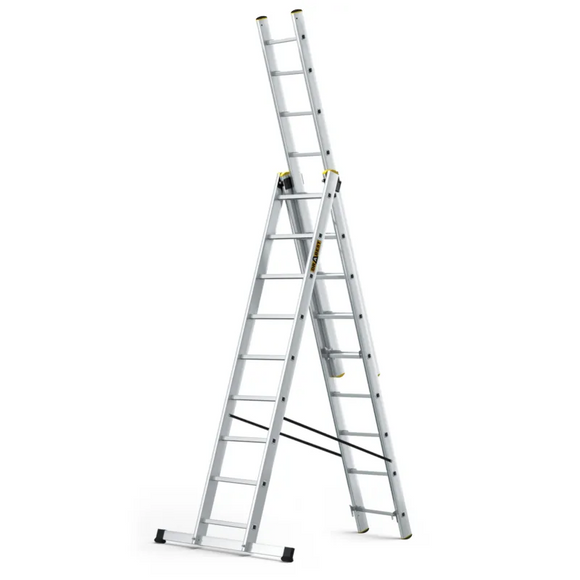 סולם אלומיניום מקצועי רב-שימושי – 3×9 שלבים DRABEST PRO | סולם ג', דו-צדדי ושחיל | תוצרת אירופה, תקן EN131