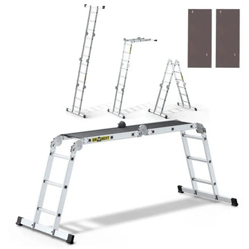 סולם אלומיניום מפרקי רב־שימושי 4×3 שלבים עם פלטפורמה – כושר נשיאה 150 ק״ג Drabest