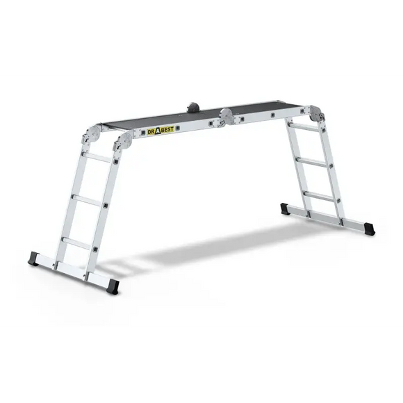 סולם אלומיניום מפרקי רב־שימושי 4×3 שלבים עם פלטפורמה – כושר נשיאה 150 ק״ג Drabest