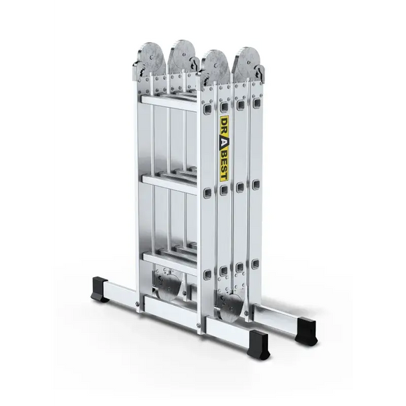 סולם אלומיניום מפרקי רב־שימושי 4×3 שלבים עם פלטפורמה – כושר נשיאה 150 ק״ג Drabest