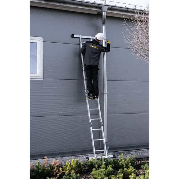 סולם אלומיניום מפרקי רב־שימושי 4×3 שלבים עם פלטפורמה – כושר נשיאה 150 ק״ג Drabest