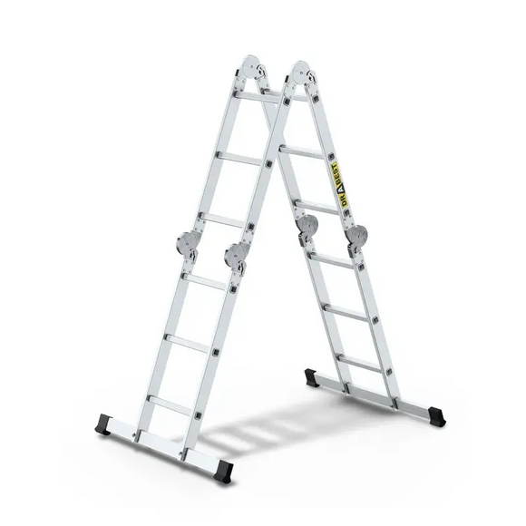 סולם אלומיניום מפרקי רב־שימושי 4×3 שלבים עם פלטפורמה – כושר נשיאה 150 ק״ג Drabest