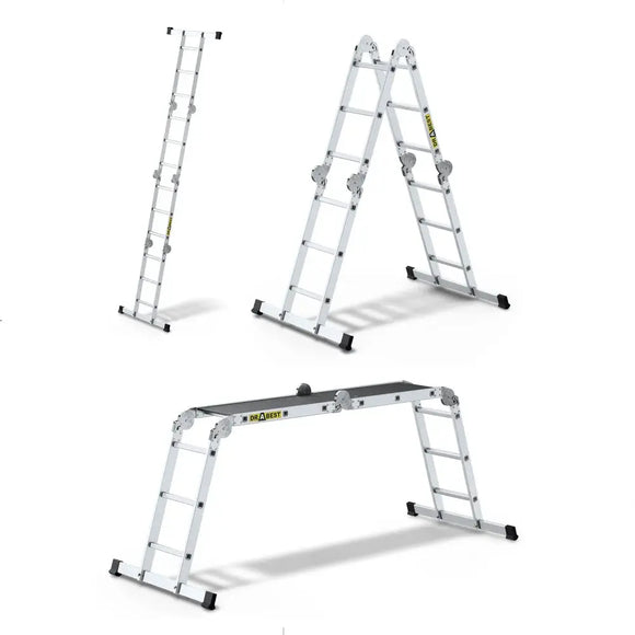 סולם אלומיניום מפרקי רב־שימושי 4×3 שלבים עם פלטפורמה – כושר נשיאה 150 ק״ג Drabest