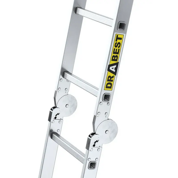 סולם אלומיניום מפרקי רב־שימושי 4×3 שלבים עם פלטפורמה – כושר נשיאה 150 ק״ג Drabest