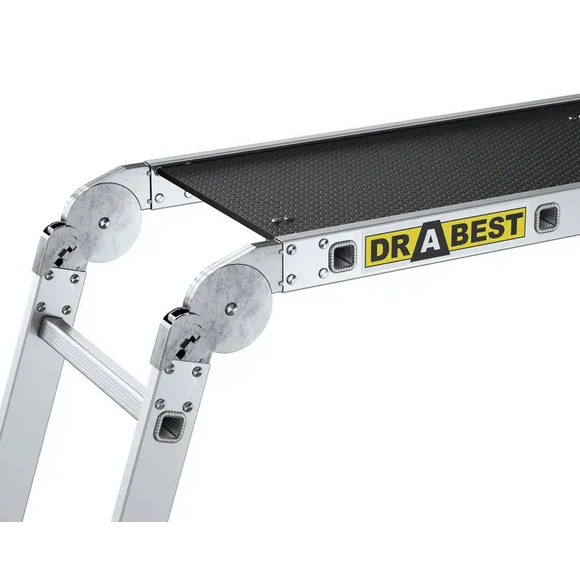 סולם אלומיניום מפרקי רב־שימושי 4×3 שלבים עם פלטפורמה – כושר נשיאה 150 ק״ג Drabest