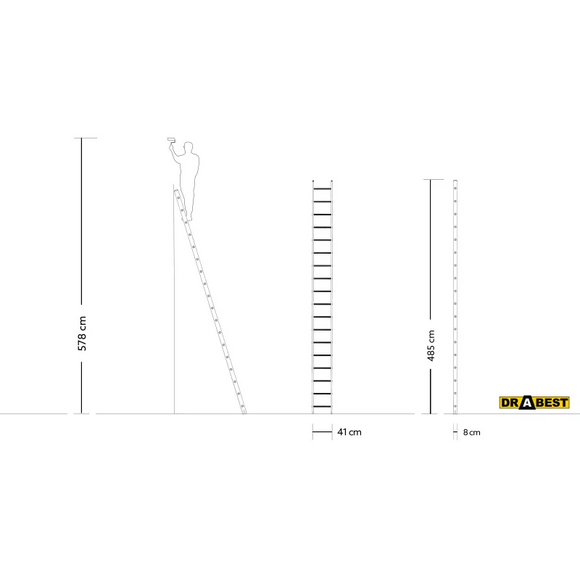 סולם אלומיניום יחיד נשען 18 שלבים DRABEST