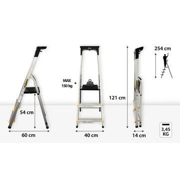 סולם אלומיניום 3 שלבים DRABEST - 0
