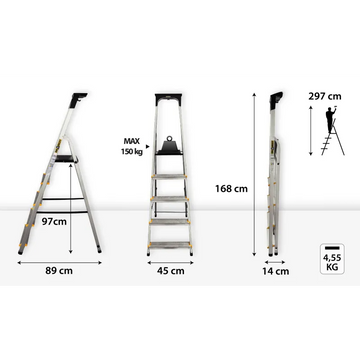 סולם אלומיניום 5 שלבים DRABEST - 0