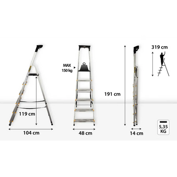 סולם אלומיניום 6 שלבים DRABEST - 0