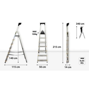 סולם אלומיניום 7 שלבים DRABEST - 0
