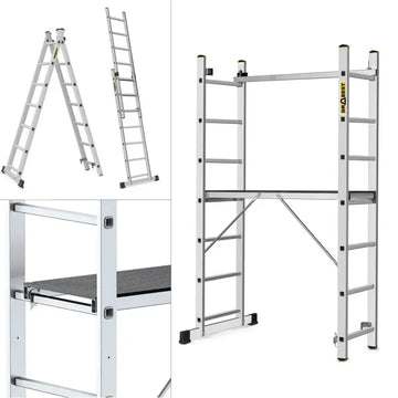 פיגום סולמות רב-שימושי 2×7 שלבים – 3 ב-1 | גובה עבודה עד 2.97 מ׳ Drabest