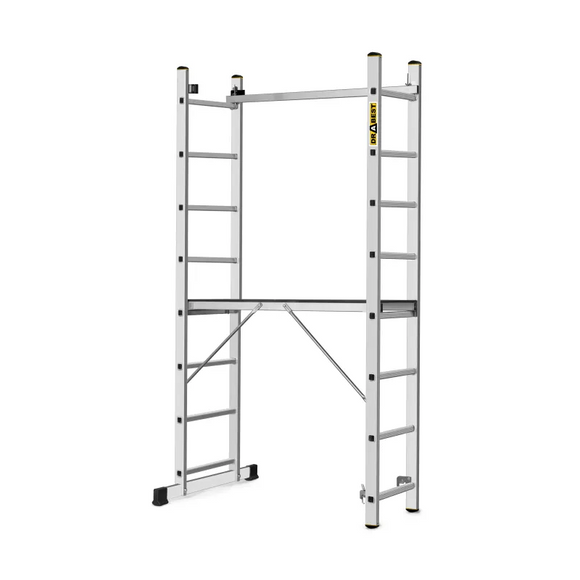 פיגום סולמות רב-שימושי 2×8 שלבים – פיגום, סולם A וסולם נשען במוצר אחד | גובה עבודה עד כ־2.97 מ׳