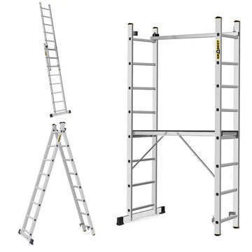פיגום סולמות רב-שימושי 2×8 שלבים – 3 ב-1 | גובה עבודה עד 2.97 מ׳ Drabest