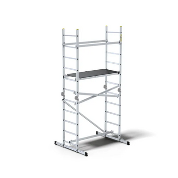 פיגום סולמות חצי מקצועי רב-שימושי – 3 ב-1 | גובה מדרך: כ־2.00 מ׳ | גובה עבודה: עד 4.00 מ׳ (כולל אדם)