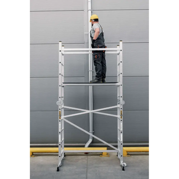 פיגום סולמות חצי מקצועי 3 ב -1 | רב שימושי לעבודה בטוחה בגובה עד 4 מ Drabest