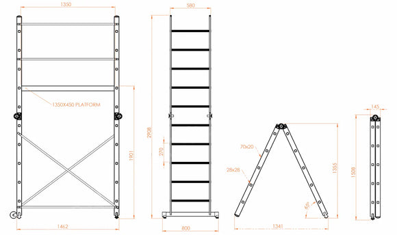 פיגום סולמות חצי מקצועי גובה עבודה 3.9 מ
