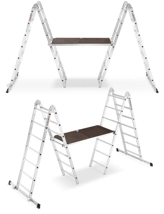 פיגום סולמות חצי מקצועי 3 ב -1 | רב שימושי לעבודה בטוחה בגובה עד 4 מ Drabest