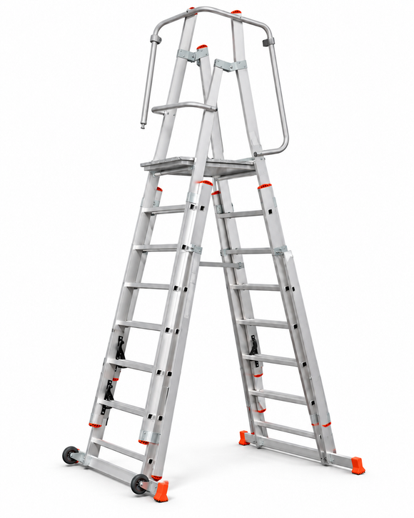 סולם פלטפורמה מתכוונן 8106-C – 6+1 שלבים, המשטח במצב שלוף לגובה מרבי