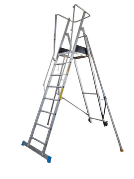 סולם פלטפורמה נייד תקן אירופאי 7 + 1 עם מעקה בטיחות ומייצבים גובה עבודה 4 מ' AOMARltd